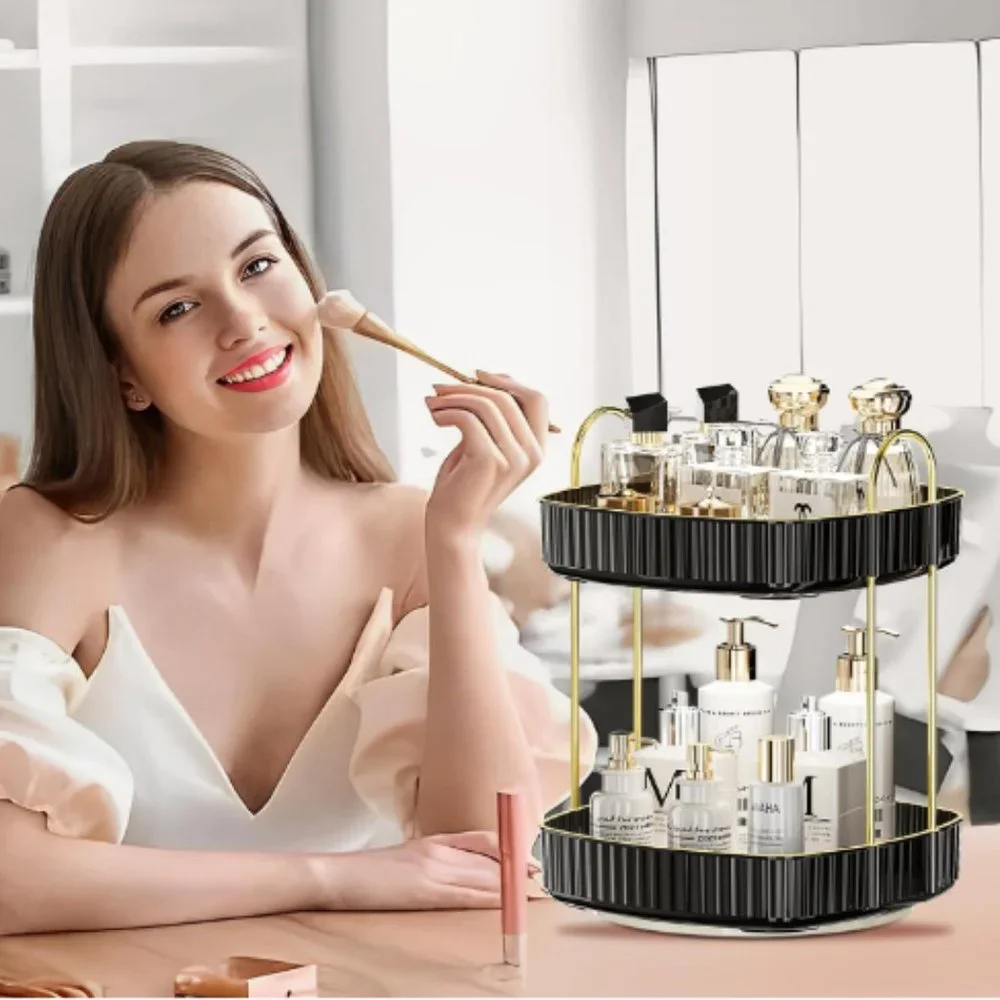 2 Tiers - 360° Turntable Makeup Organizer - Lazy Susan Cosmetics Storage